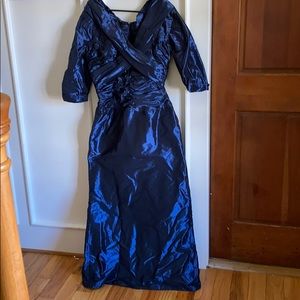 Teri-Jon portrait collar deep blue formal dress 12